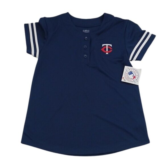 MLB Minnesota Twins T-Shirt Youth Girls Size XL Navy Blue Short Sleeve Henley - Picture 1 of 4